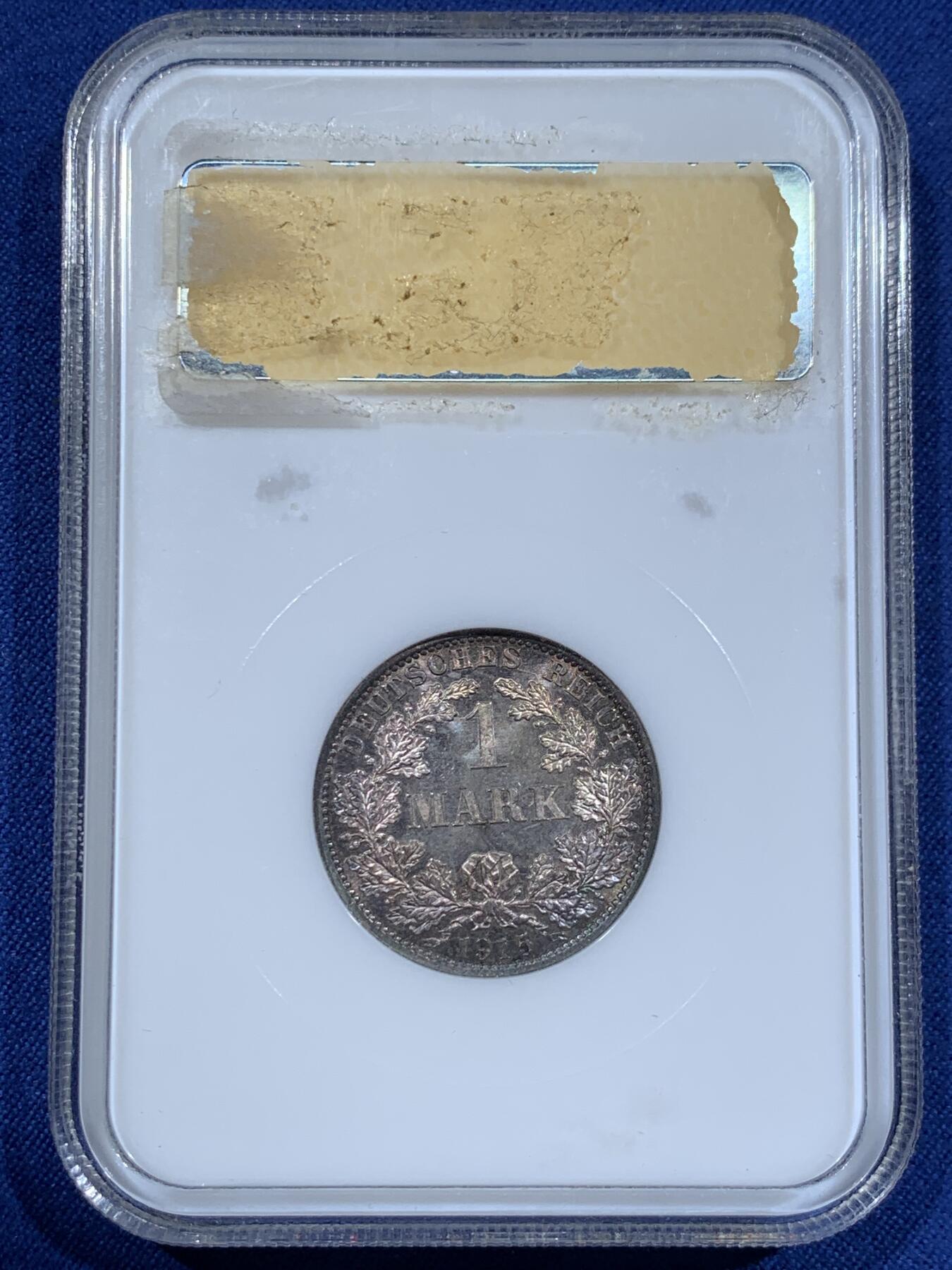 《竞宝斋》第411场 周日，周一，周二，3场连拍 （全场包邮） NGC MS67 德国1915年1马克银币 A版柏林厂 双面七彩老包浆 鹰面PL底板 细节精湛 顶级状态 少见的老绿盒严评好品