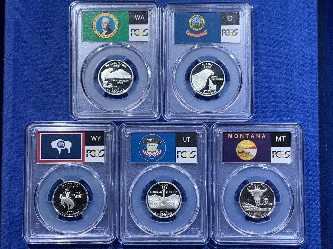 《竞宝斋》第411场 周日，周一，周二，3场连拍 （全场包邮） 5枚一组 PCGS PR69DCAM 美国2007年25美分精制银币 华盛顿/爱达荷/怀俄明/犹他/蒙大拿