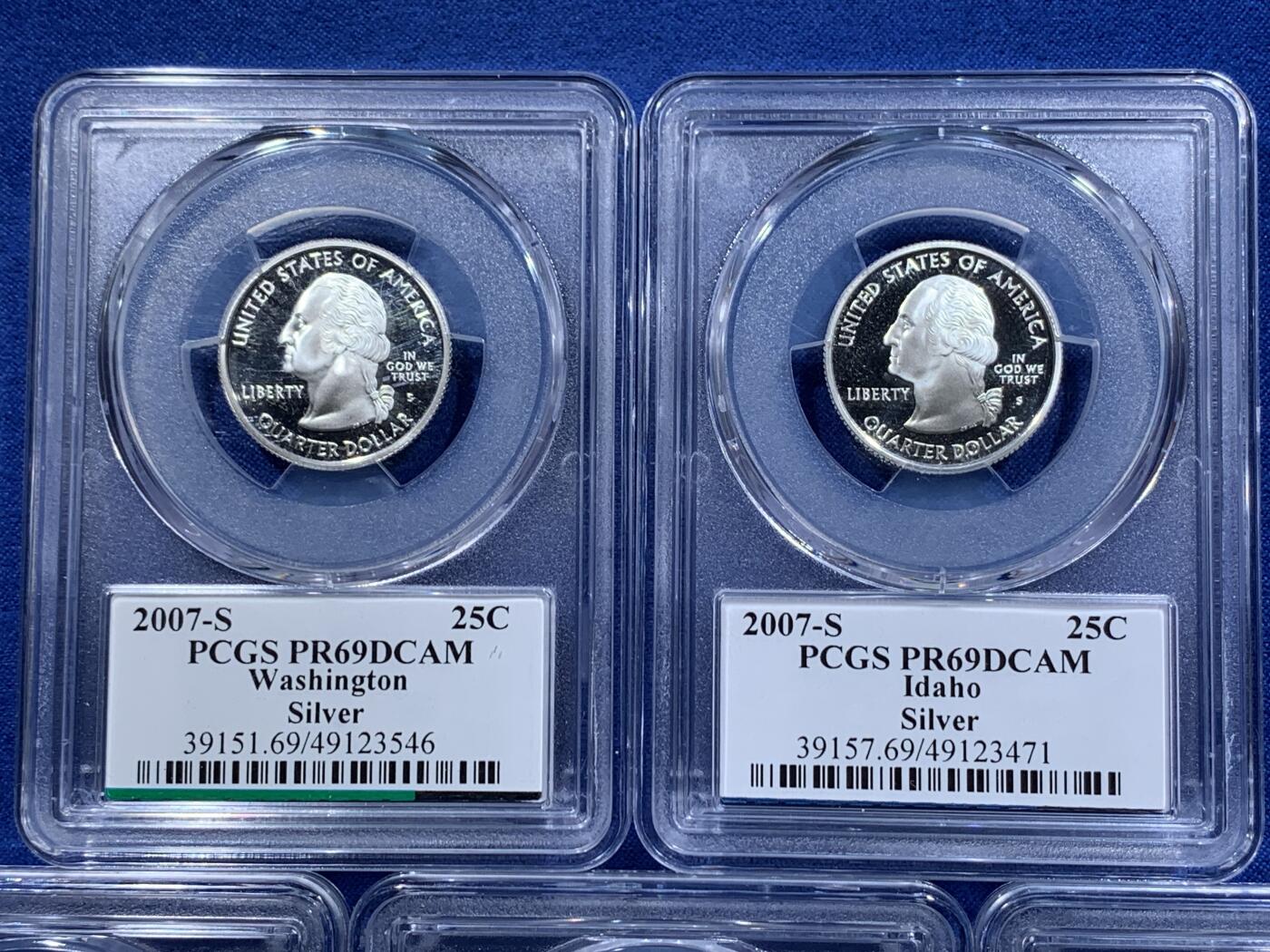 《竞宝斋》第411场 周日，周一，周二，3场连拍 （全场包邮） 5枚一组 PCGS PR69DCAM 美国2007年25美分精制银币 华盛顿/爱达荷/怀俄明/犹他/蒙大拿