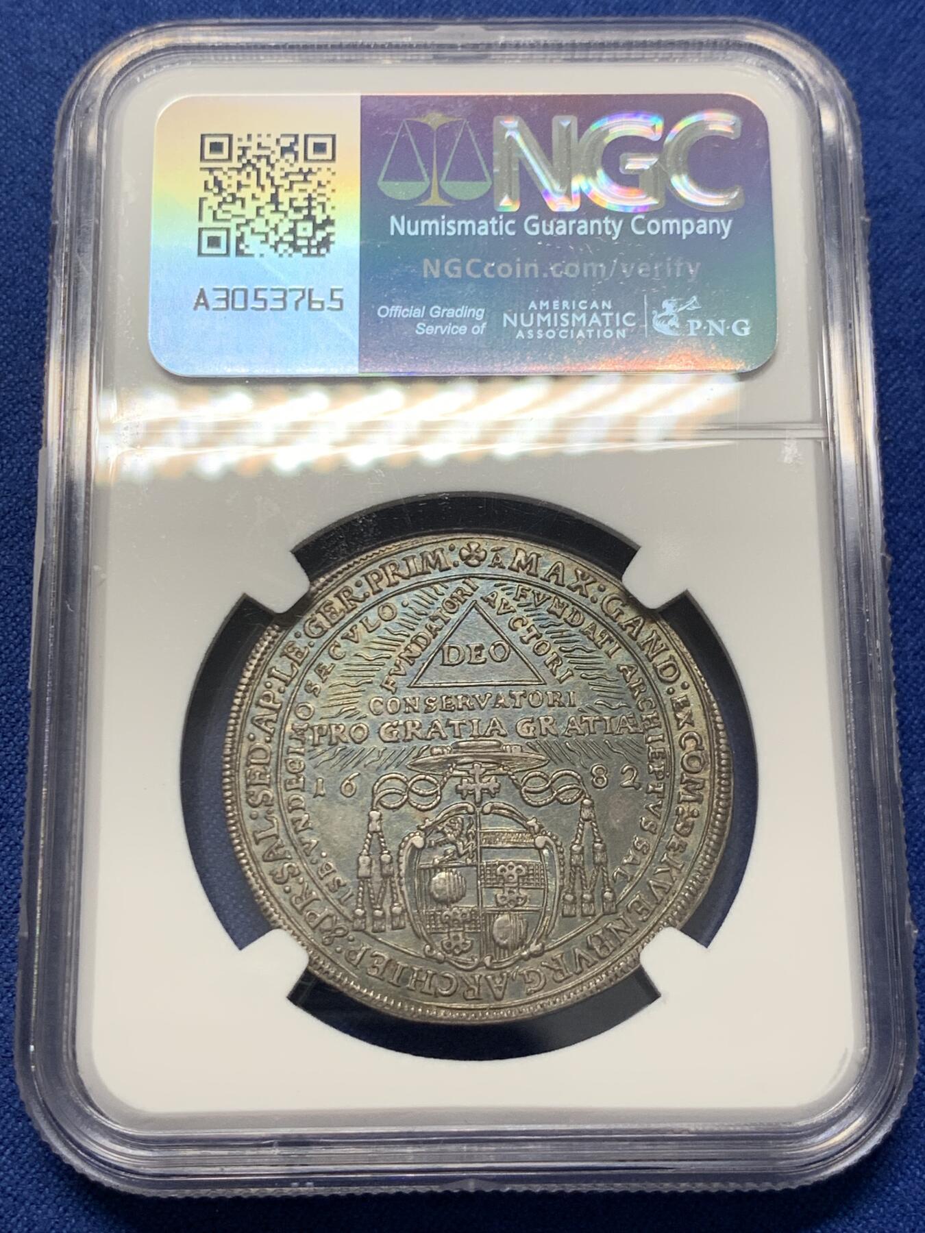 《竞宝斋》第411场 周日，周一，周二，3场连拍 （全场包邮） 冠军分 NGC MS63 1682 奥地利萨尔茨堡教区1100周年半泰勒 单年版