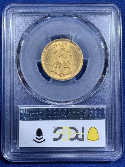 PCGS MS63 墨西哥1906年10比索金币 900金 重8.3克 原铸少见品种 背面支撑小磕 细节见图
