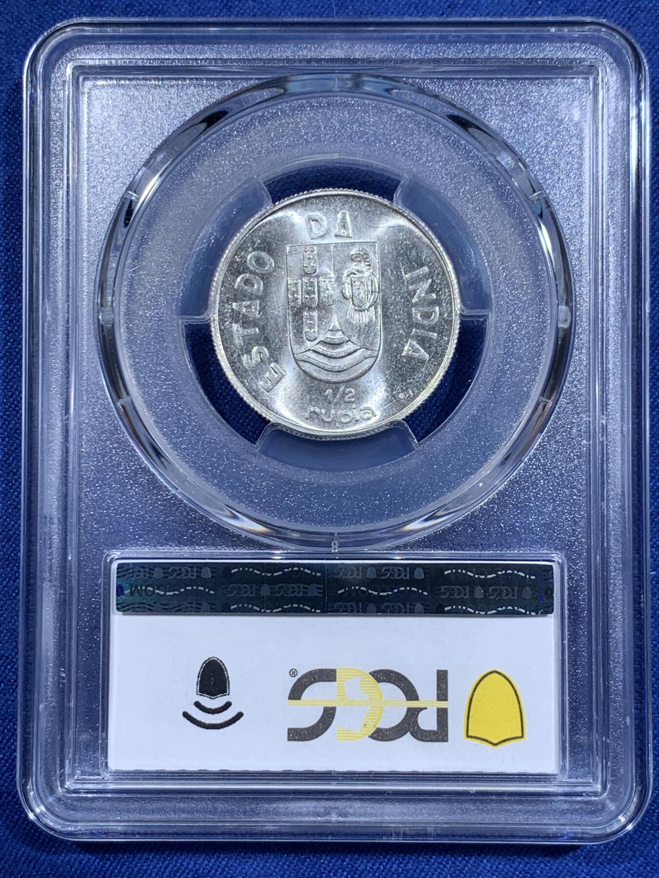 《竞宝斋》第411场 周日，周一，周二，3场连拍 （全场包邮） PCGS MS64 葡属印度1936年1/2卢比银币