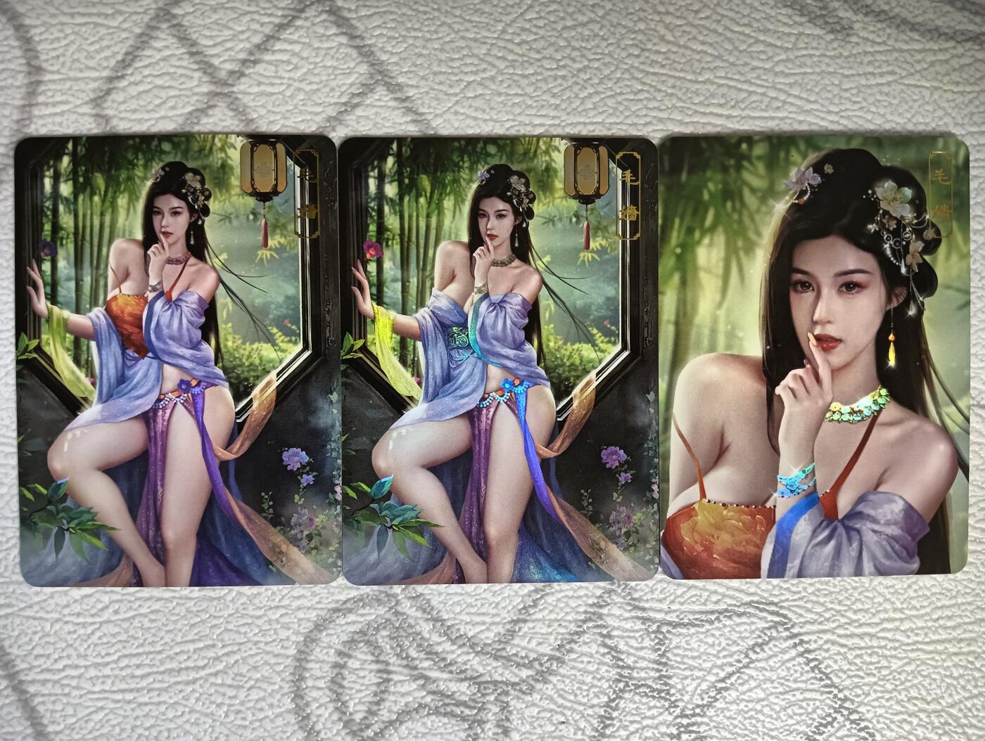 花开卡拍第35期（8月24号周日截拍，品控勿拍!!!拍品不寄存，运费5元，自制卡难免瑕疵，可能存在轻微撞角爆边等出厂瑕疵，品控介意勿拍！） 卡将 欲女传 第十四弹 毛嫱 渐变+近景