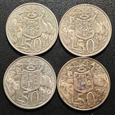 【德藏】世界币章拍卖第143期（拍品征集中~欢迎藏友联系） - 1966年 澳大利亚伊丽莎白二世像50分银币 4枚一组 UNC 直径约：31.4mm/枚；重约：13.3g/枚
