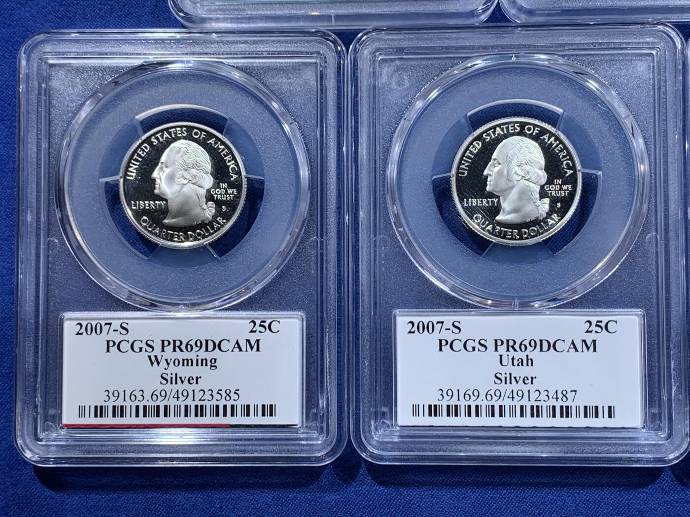 《竞宝斋》第411场 周日，周一，周二，3场连拍 （全场包邮） 5枚一组 PCGS PR69DCAM 美国2007年25美分精制银币 华盛顿/爱达荷/怀俄明/犹他/蒙大拿