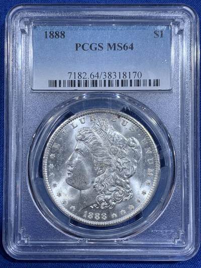 《竞宝斋》第411场 周日，周一，周二，3场连拍 （全场包邮） - PCGS MS64 美国 1888年 摩根美元银币 吉祥年份 原光好品