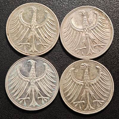 【德藏】世界币章拍卖第143期（拍品征集中~欢迎藏友联系） - 4枚一组 1963、66、67年 德国5马克银币 直径约：29mm/枚；重约：11.1g/枚