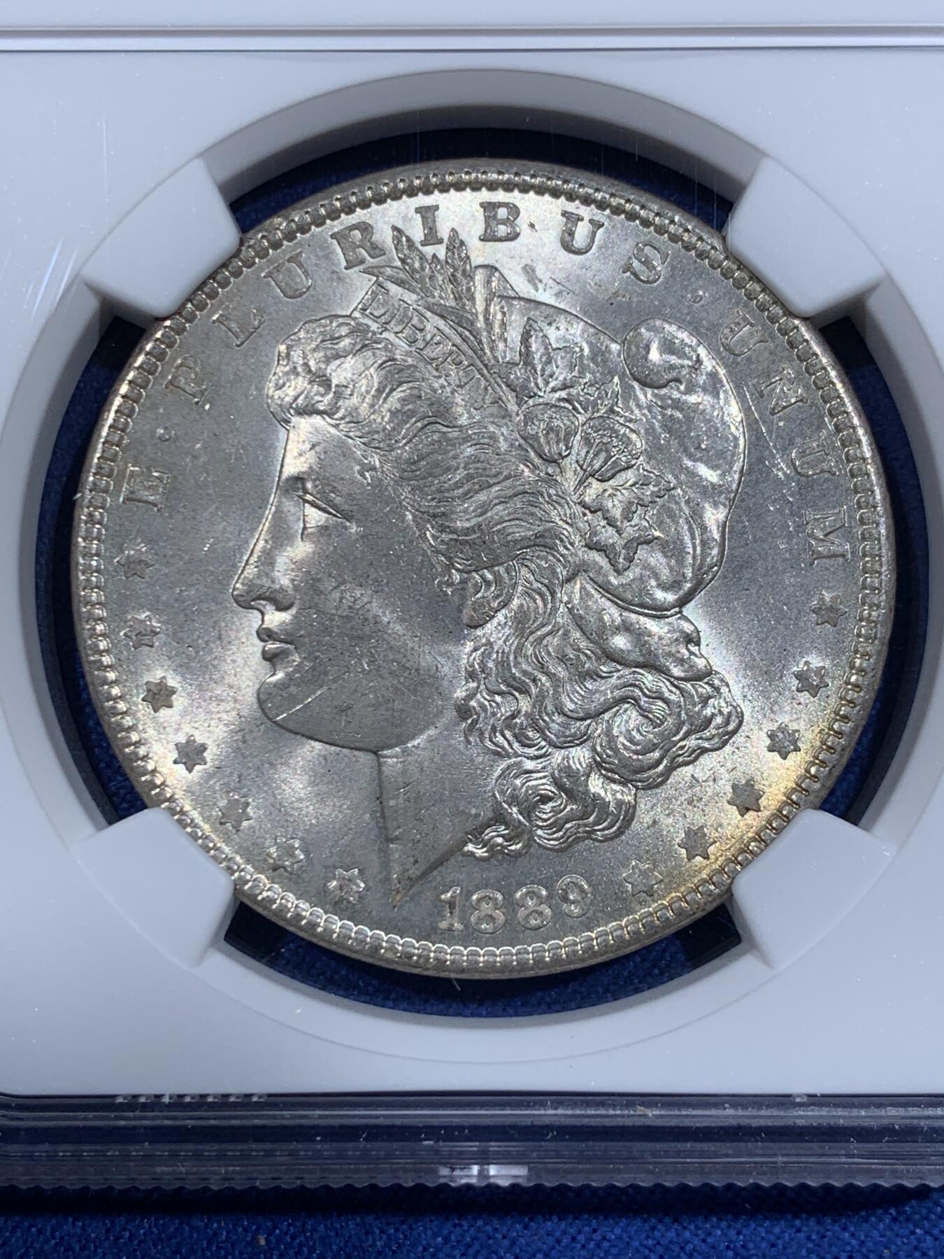 《竞宝斋》第411场 周日，周一，周二，3场连拍 （全场包邮） NGC MS64 美国 1889 摩根 一美元 银币 卷拆品 上n日常低评
