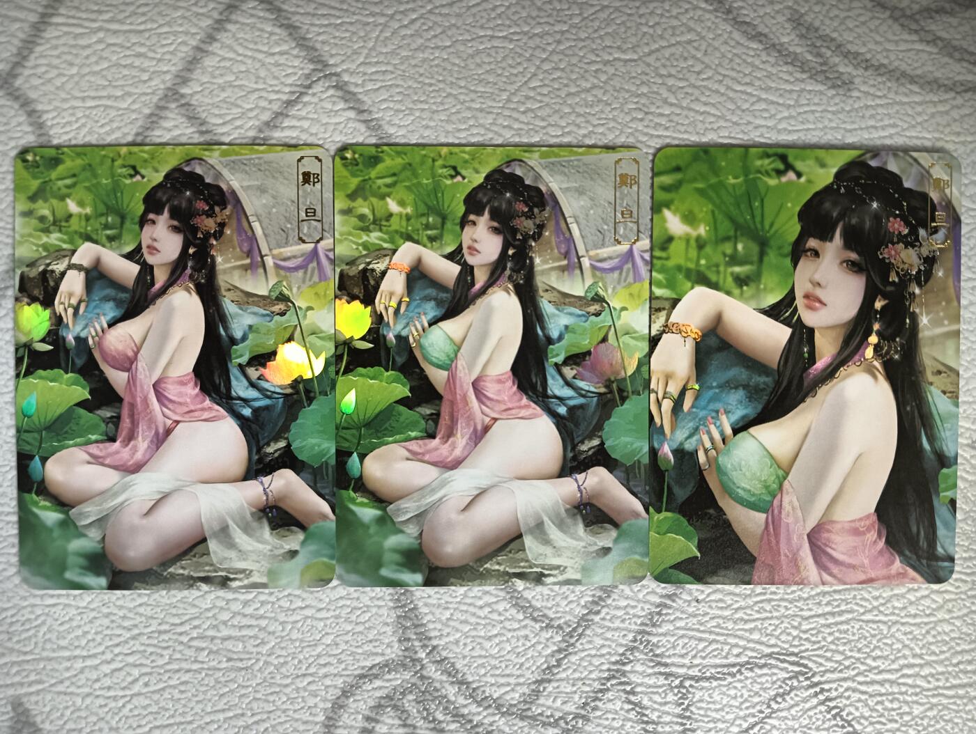 花开卡拍第35期（8月24号周日截拍，品控勿拍!!!拍品不寄存，运费5元，自制卡难免瑕疵，可能存在轻微撞角爆边等出厂瑕疵，品控介意勿拍！） 卡将 欲女传 第十二弹 郑旦 渐变+近景