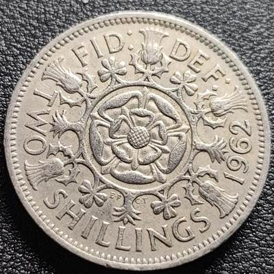 泉币菌-第95场-散币乐园场（满包邮条件，下周一发货） - 英国早期1962年2先令老镍币 伊丽莎白二世青年女王头像 28.3MM