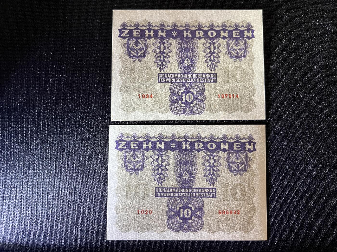 咖啡豆•收藏 2025年Aug_29th世界各国纸币拍卖 2枚 奥地利 1922年 10克朗 全新UNC 外国纸币