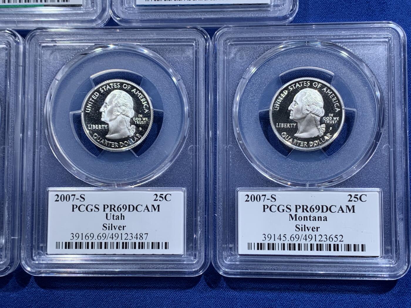 《竞宝斋》第411场 周日，周一，周二，3场连拍 （全场包邮） 5枚一组 PCGS PR69DCAM 美国2007年25美分精制银币 华盛顿/爱达荷/怀俄明/犹他/蒙大拿