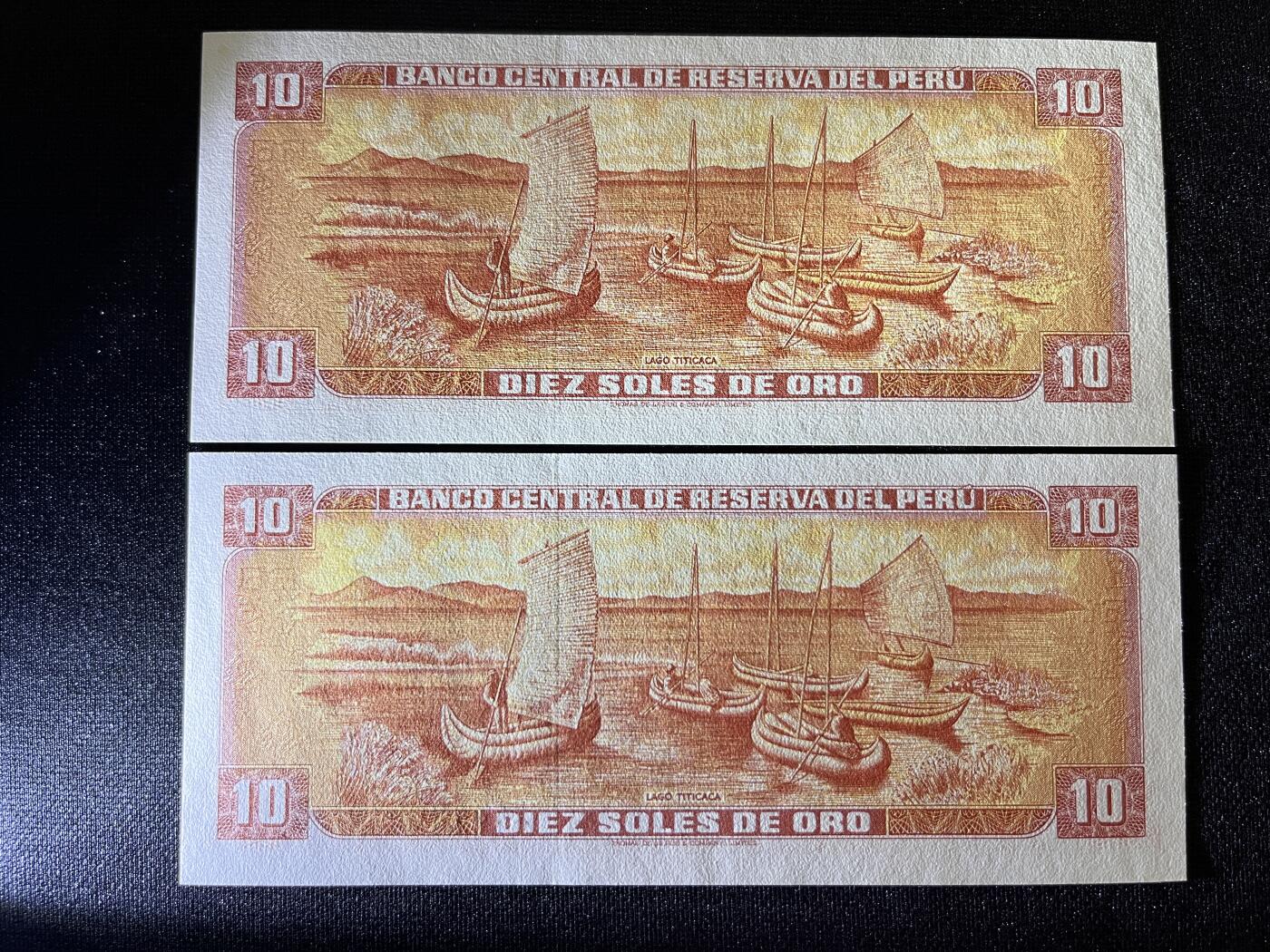咖啡豆•收藏 2025年Aug_29th世界各国纸币拍卖 2枚 秘鲁 1976年 10索尔 全新UNC 外国纸币