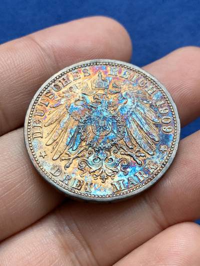 《竞宝斋》第412场 周日，周一，周二，3场连拍 （全场包邮） 德国 1909年 巴登费里德里希二世 3马克