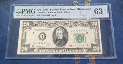 Unc 美国纸币 1950年C版 20美元纸币 稀少区间I9 Pmg 63E - Unc 美国纸币 1950年C版 20美元纸币 稀少区间I9 Pmg 63E