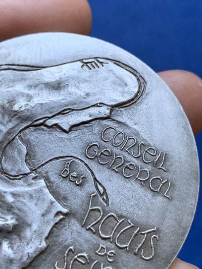 《竞宝斋》第412场 周日，周一，周二，3场连拍 （全场包邮） 法国上塞纳省议会大楼镀银铜章 带原盒 107.8克 58.5mm 丰饶角铜标