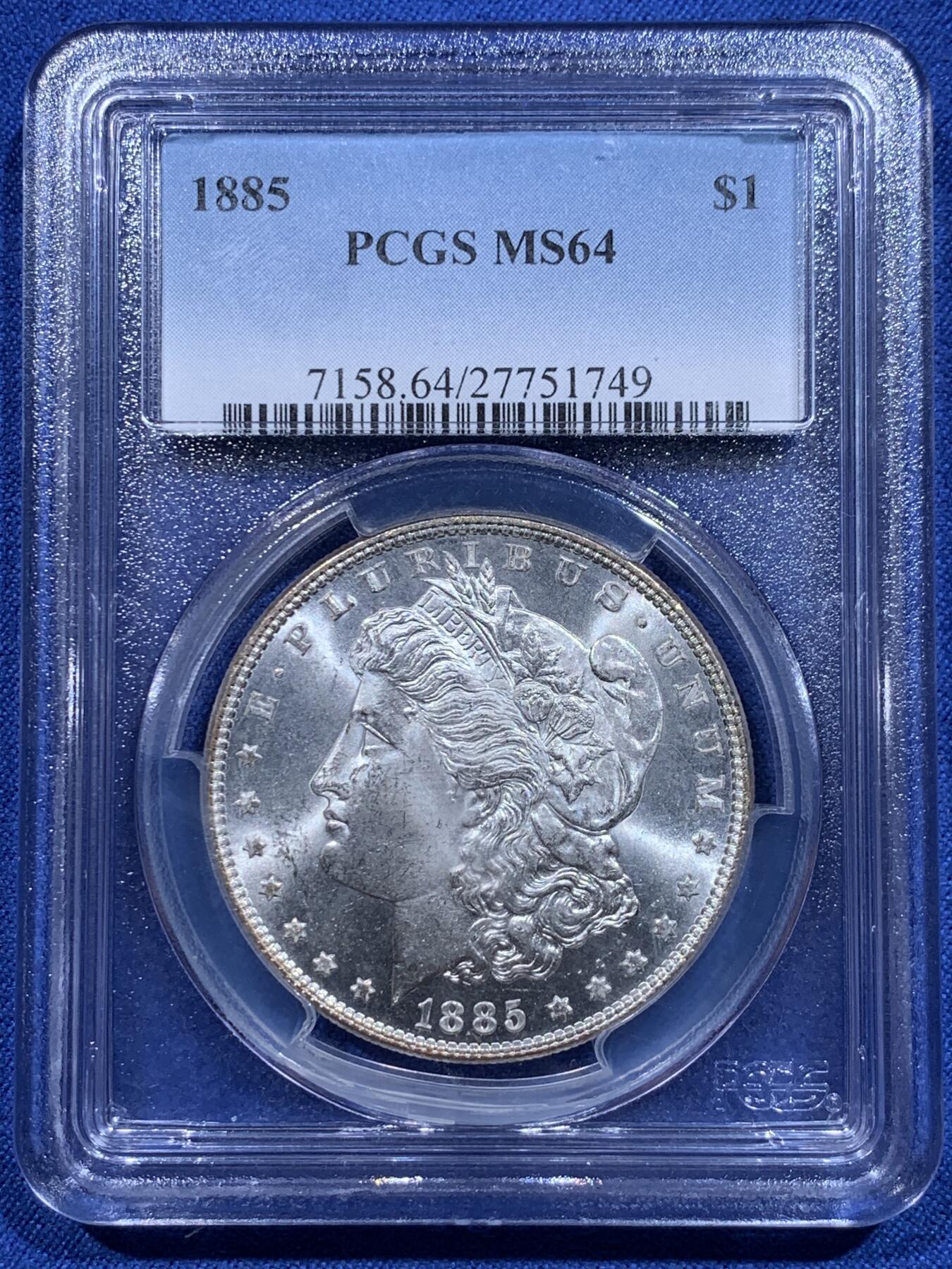 《竞宝斋》第412场 周日，周一，周二，3场连拍 （全场包邮） PCGS MS64 美国1885年摩根大银币 BU好品双面凝光漂亮