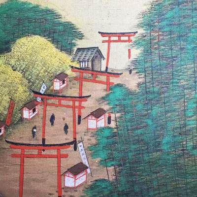 【良泉】第38期【直播场】9月18日晚19.30点开拍！ 组，西方古代钱币、丝路杂项专场  - 约1950年代【日本】渡辺石華【真作】京都名胜【伏见稻荷大社】绢本绘画一幅