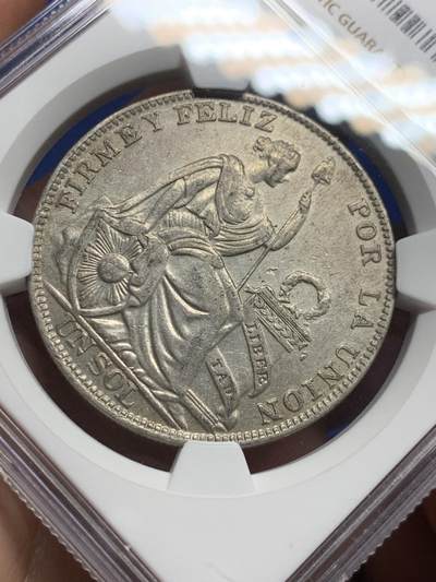 《竞宝斋》第412场 周日，周一，周二，3场连拍 （全场包邮） NGC AUD 秘鲁1930年坐人女神1索尔银币