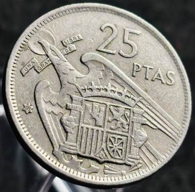 文馨钱币收藏第 268 场，长期接收代拍品 - 好品 1957 年西班牙独裁者佛朗哥 25 比塞塔 首发版
