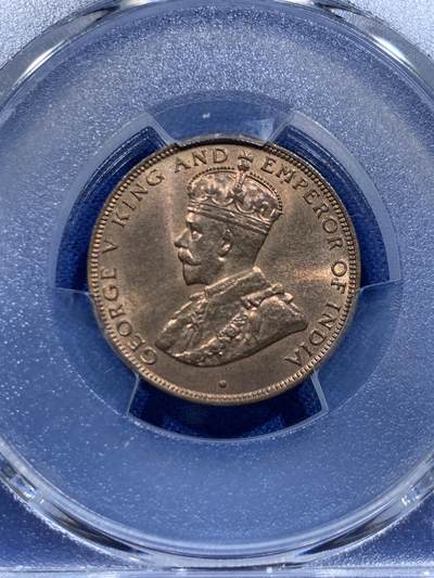 《竞宝斋》第412场 周日，周一，周二，3场连拍 （全场包邮） PCGS MS64RB 中国香港1933年乔治五世一仙铜币