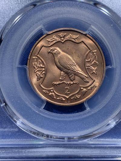 《竞宝斋》第412场 周日，周一，周二，3场连拍 （全场包邮） PCGS MS65RD 英属马恩岛 1984 2便士马恩岛隼铜币
