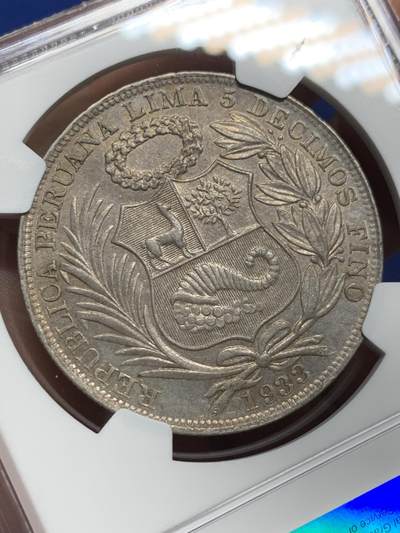 《竞宝斋》第412场 周日，周一，周二，3场连拍 （全场包邮） NGC MS63 秘鲁1933年坐人女神1索尔大银币