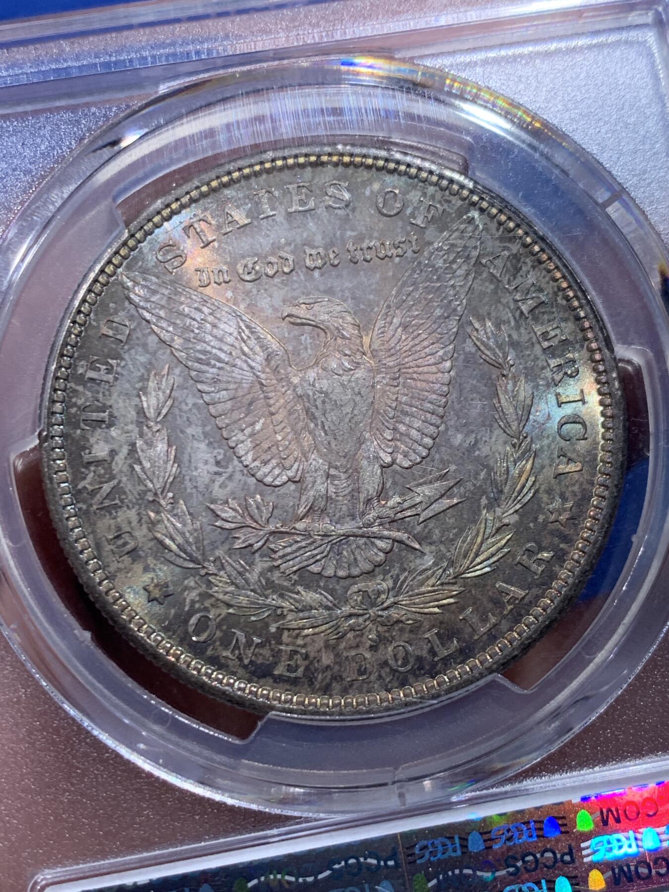 《竞宝斋》第412场 周日，周一，周二，3场连拍 （全场包邮） PCGS MS66 美国 1879年 1美元 摩根银币 较少年份+高分+双面五彩包浆 集合美系众多收藏特点 一步到位的收藏