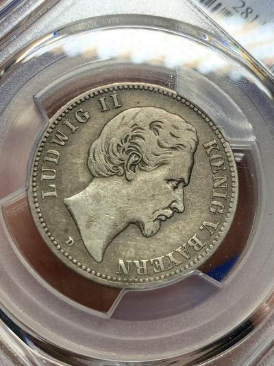 《竞宝斋》第412场 周日，周一，周二，3场连拍 （全场包邮） PCGS VFD 德国 巴伐利亚 1876 路德维希二世短翅2马克银币