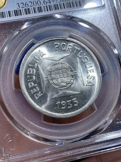 《竞宝斋》第412场 周日，周一，周二，3场连拍 （全场包邮） PCGS MS64+ 葡属印度1935年一卢比银币