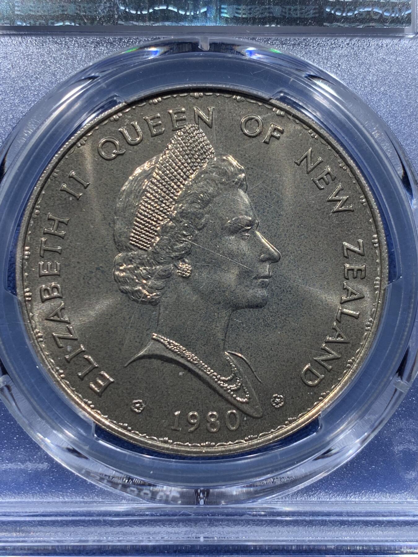 《竞宝斋》第412场 周日，周一，周二，3场连拍 （全场包邮） PCGS MS66 新西兰1980年1元 扇尾鸽动物纪念币 高分！