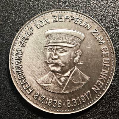 【德藏】世界币章拍卖第143期（拍品征集中~欢迎藏友联系） - 1967年 德国飞船设计家斐迪南·冯·齐柏林伯爵合金纪念章 直径约：40.5mm；重约：24.2g