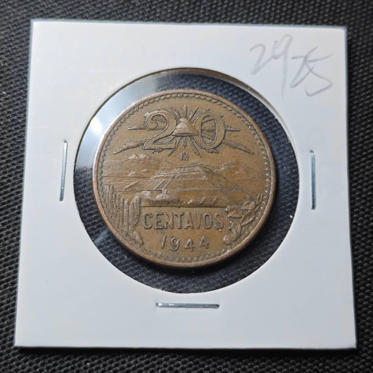 KK钱币收藏小铺 第329期 2月预留时间 周末发货  1944墨西哥20分铜币 通货好品