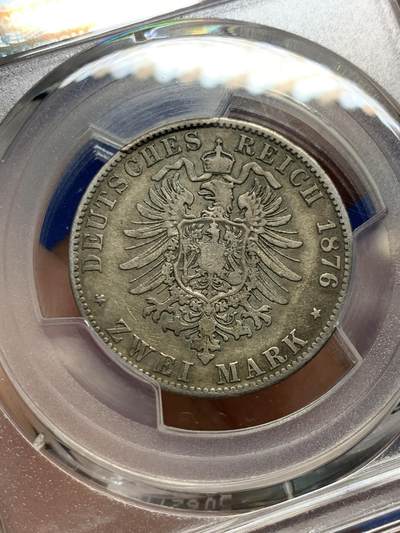 《竞宝斋》第412场 周日，周一，周二，3场连拍 （全场包邮） PCGS VFD 德国 巴伐利亚 1876 路德维希二世短翅2马克银币