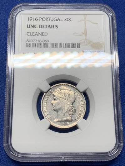 《竞宝斋》第412场 周日，周一，周二，3场连拍 （全场包邮） - NGC UNCD 葡萄牙1916年自由女神20分银币 该系列筋币