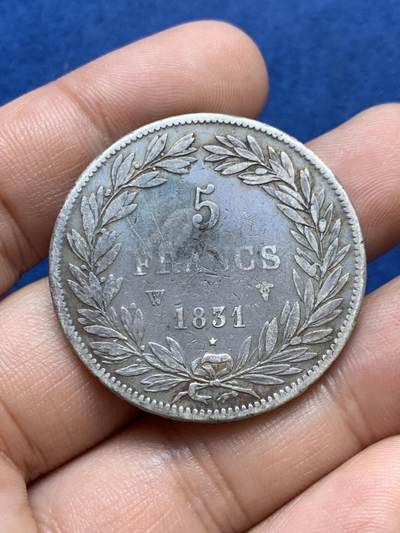 《竞宝斋》第412场 周日，周一，周二，3场连拍 （全场包邮） 法国1831年菲利普一世小头版5法郎银币