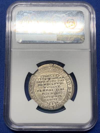 《竞宝斋》第412场 周日，周一，周二，3场连拍 （全场包邮） NGC AU58 唯一冠军分 德意志萨克森1694年金字塔1/3泰勒，单年版。非常稀少的品种，独特的金字塔图案 首拍品种