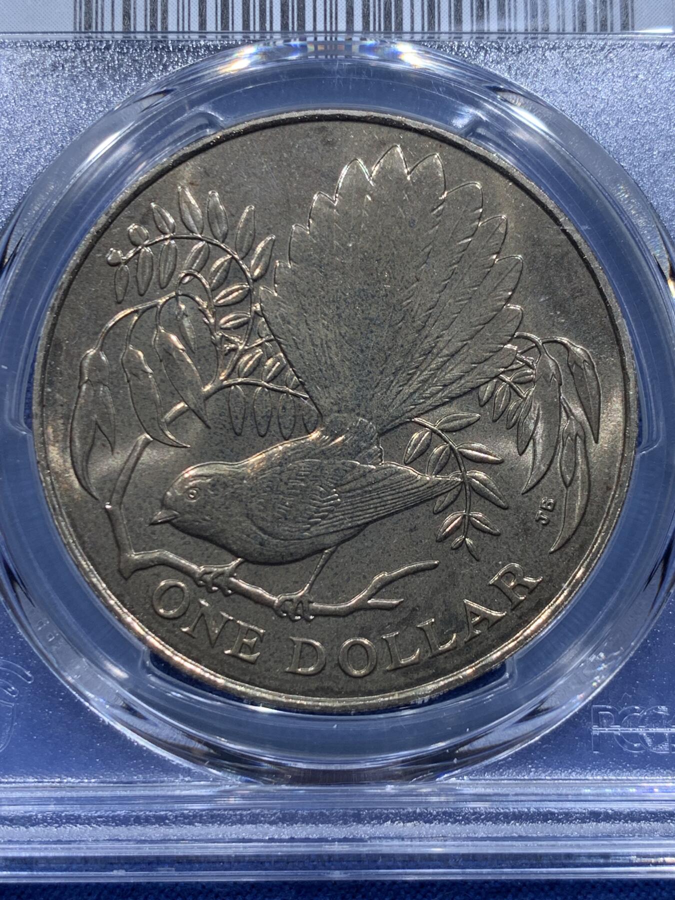 《竞宝斋》第412场 周日，周一，周二，3场连拍 （全场包邮） PCGS MS66 新西兰1980年1元 扇尾鸽动物纪念币 高分！