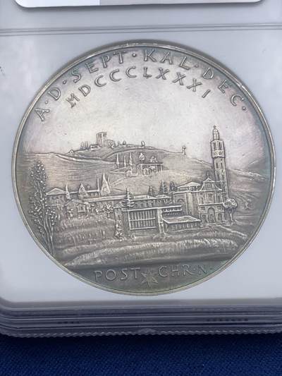 《竞宝斋》第412场 周日，周一，周二，3场连拍 （全场包邮） NGC MS62 梵蒂冈 约翰二十三世教皇 80教皇八十寿辰 纪念银章 背面梵蒂冈城景观 少见品种