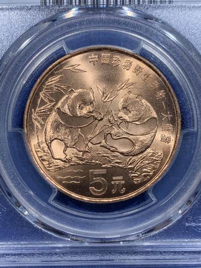 《竞宝斋》第412场 周日，周一，周二，3场连拍 （全场包邮） PCGS MS67RD 中国1993年珍稀野生动物大熊猫 5元纪念币 