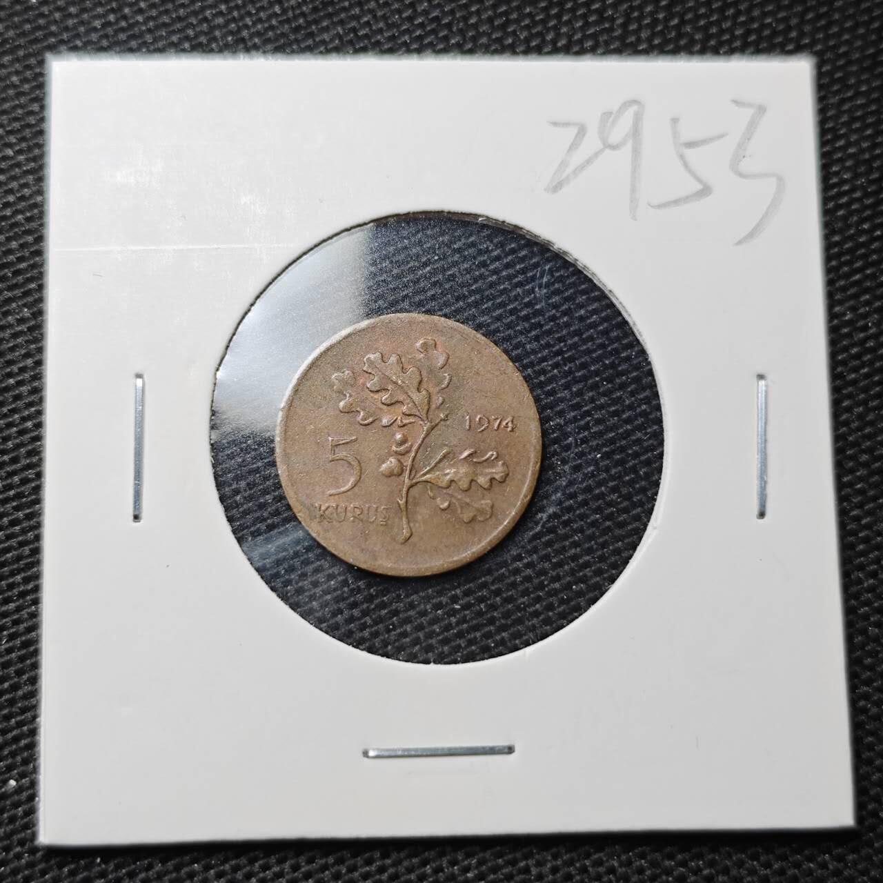 KK钱币收藏小铺 第329期 2月预留时间 周末发货  1974土耳其5库鲁铜币