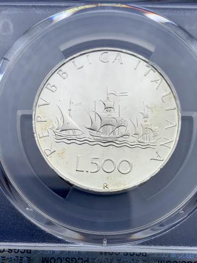 《竞宝斋》第412场 周日，周一，周二，3场连拍 （全场包邮） 亚军分 PCGS PR68DCAM 1985年 意大利 500里拉 银币 霜光十足