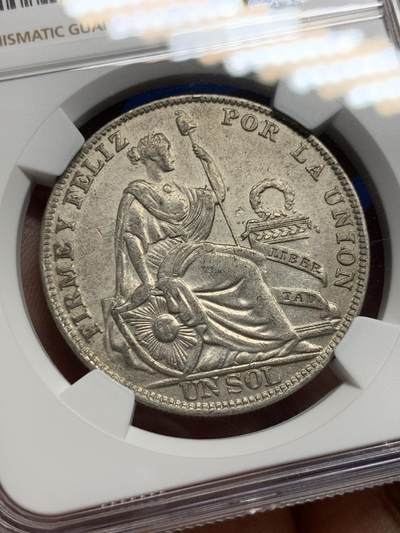 《竞宝斋》第412场 周日，周一，周二，3场连拍 （全场包邮） NGC AUD 秘鲁1930年坐人女神1索尔银币