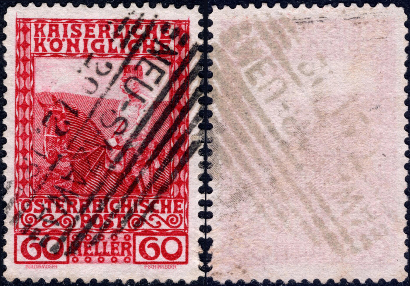 洪涛臻品批发群 精选邮票限时拍卖第1083期  奥地利1908年60h 弗朗茨一世骑马像,神圣罗马帝国皇帝(1745-1765),其妻玛丽亚·特蕾西娅实际掌权