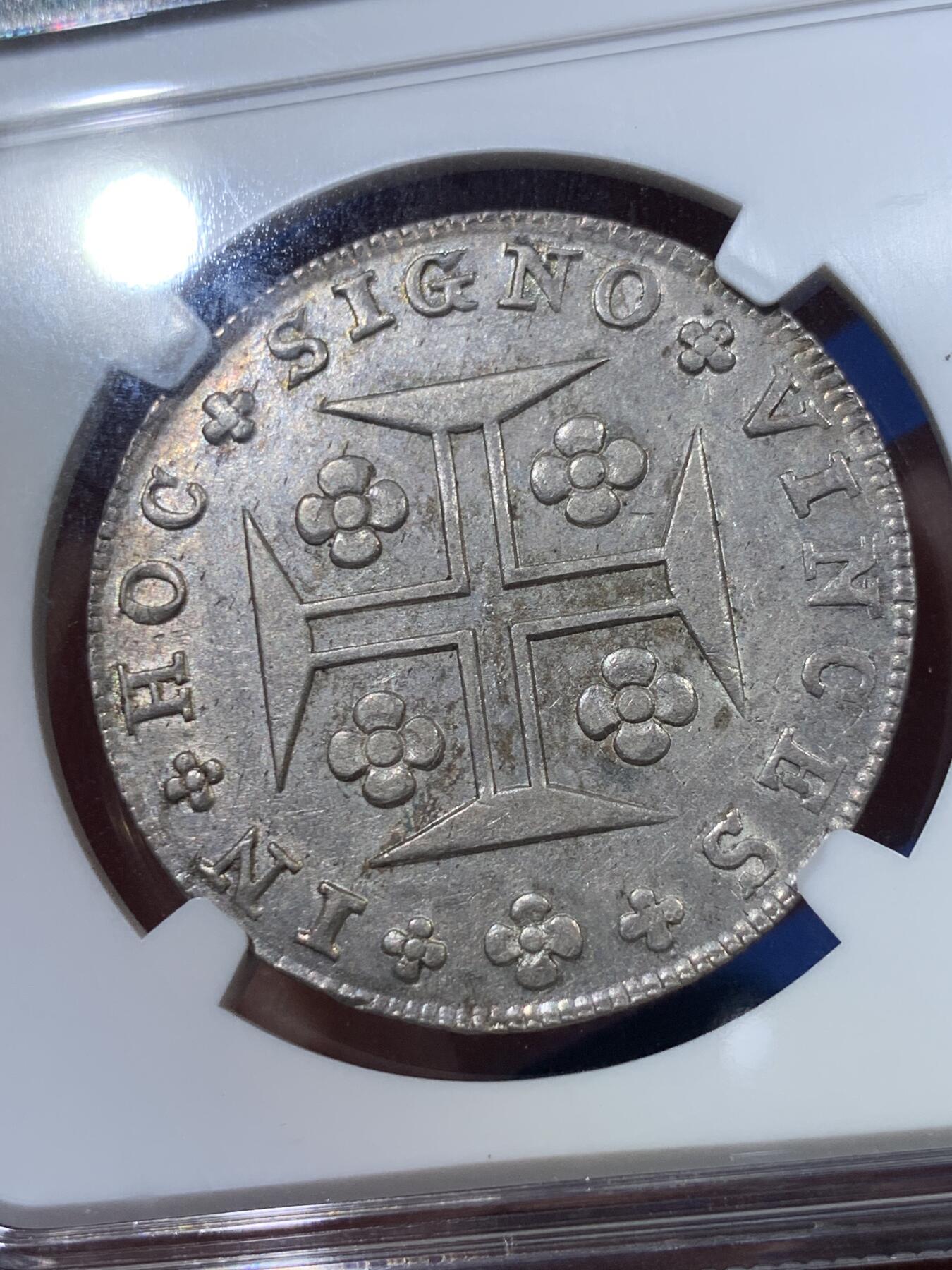 《竞宝斋》第412场 周日，周一，周二，3场连拍 （全场包邮） NGC MS62 葡萄牙1815年S400R银币，五彩包浆