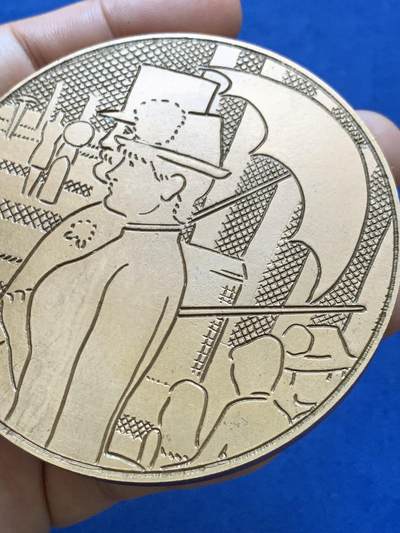 《竞宝斋》第412场 周日，周一，周二，3场连拍 （全场包邮） 名画家乔治·修拉纪念大铜章 带盒 248.5克 80.5mm 丰饶角铜标