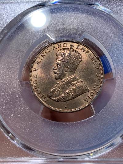 《竞宝斋》第412场 周日，周一，周二，3场连拍 （全场包邮） PCGS MS64RB 中国香港1933年乔治五世一仙铜币