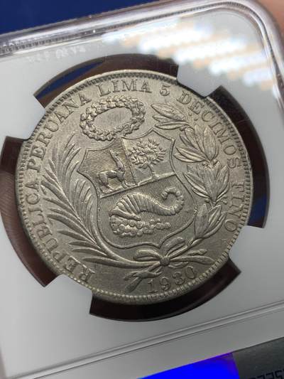 《竞宝斋》第412场 周日，周一，周二，3场连拍 （全场包邮） NGC AUD 秘鲁1930年坐人女神1索尔银币