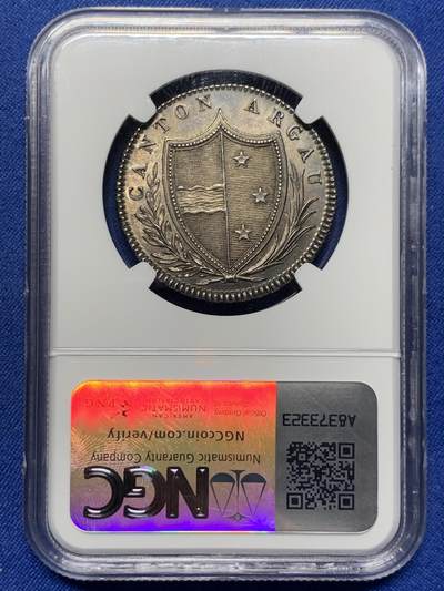 《竞宝斋》第412场 周日，周一，周二，3场连拍 （全场包邮） NGC MS64 瑞士 1809 阿尔高 雇佣兵 20巴增银币 该系列的最大面值 双面深打 高点保持的很好 1.4W的发行量值得收藏