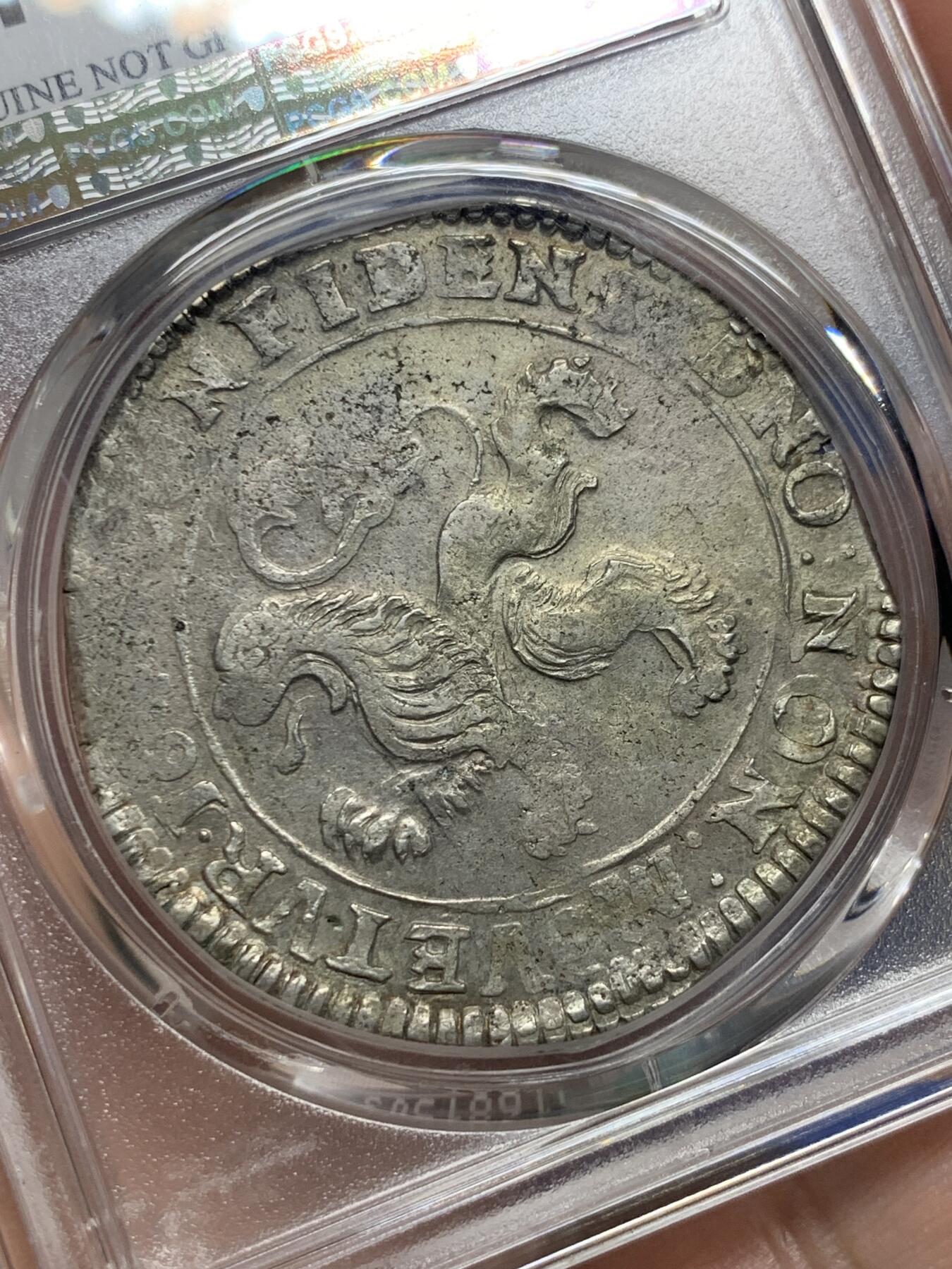 《竞宝斋》第412场 周日，周一，周二，3场连拍 （全场包邮） PCGS AU 1641年尼德兰上艾瑟尔省站人武士大银币 打制清晰完整，还有光泽，早期品相极其难得